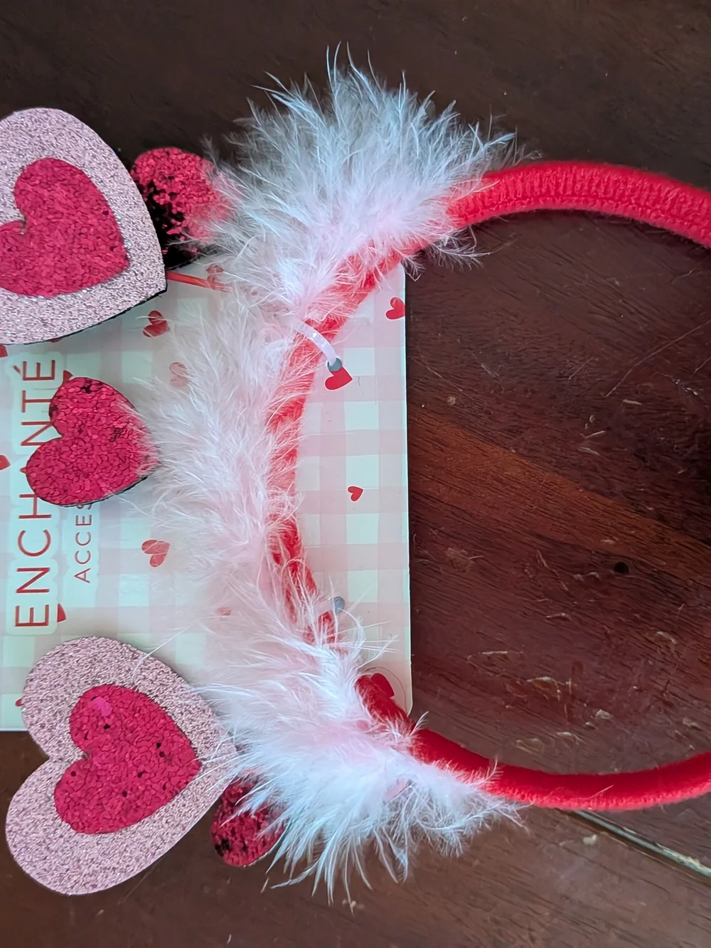 Claire's Pink Heart Headband with Glitter Hearts and Feathers
